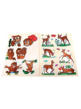 Vending Prism Monkey Deer Holographic Sticker Sheets 1980s Crafts Scrapbooking
